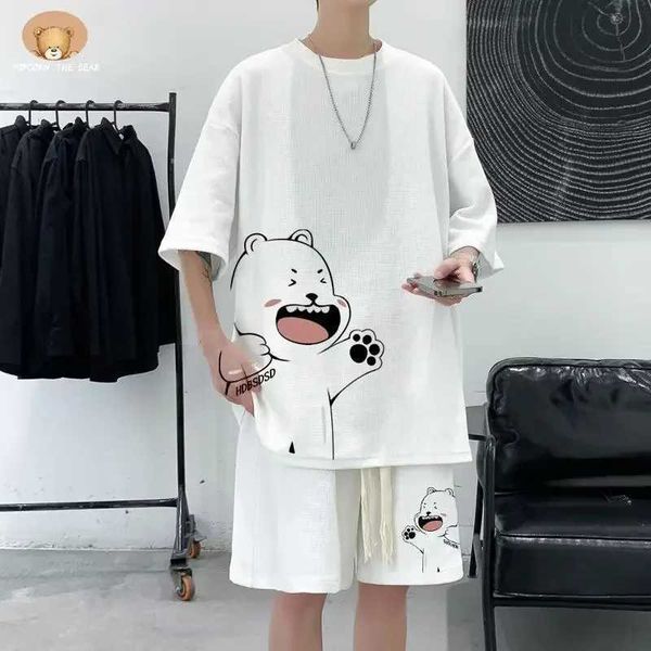 Testes masculinos 4xl Large Mens Sports Sports Japão High Street Fashion Shorts de duas peças se setem homens retrô novo pescoço roupas de g