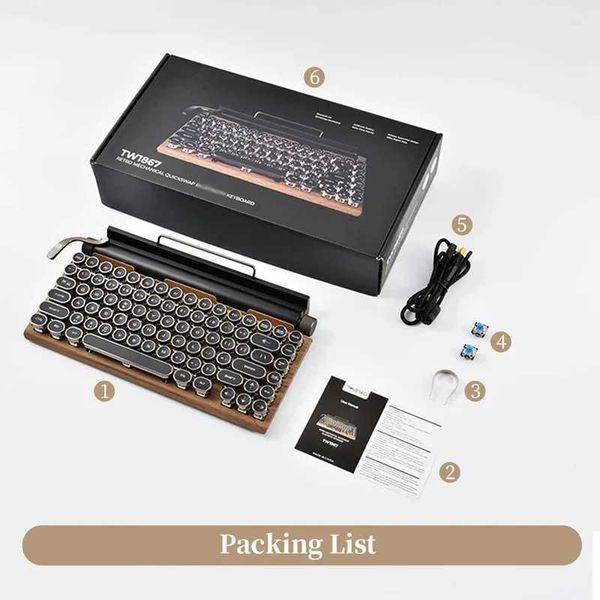 Retro Typewriter Keyboard Support Wireless Mechanical Keyboards 83 Keys Computer Keyboard Gamer For Laptop PC Gaming KeyboardsM240715