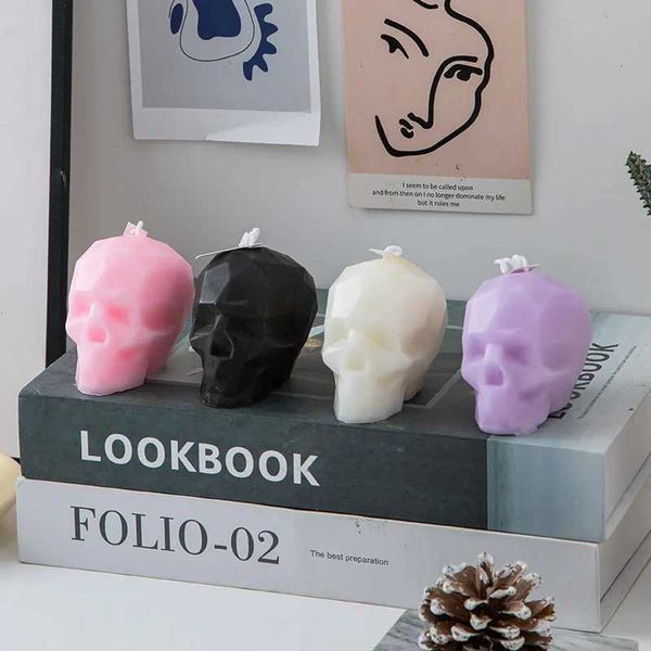 Modern home decoration geometric skull scented candle table decoration and accessories Halloween decorative aromatic candles Y240815