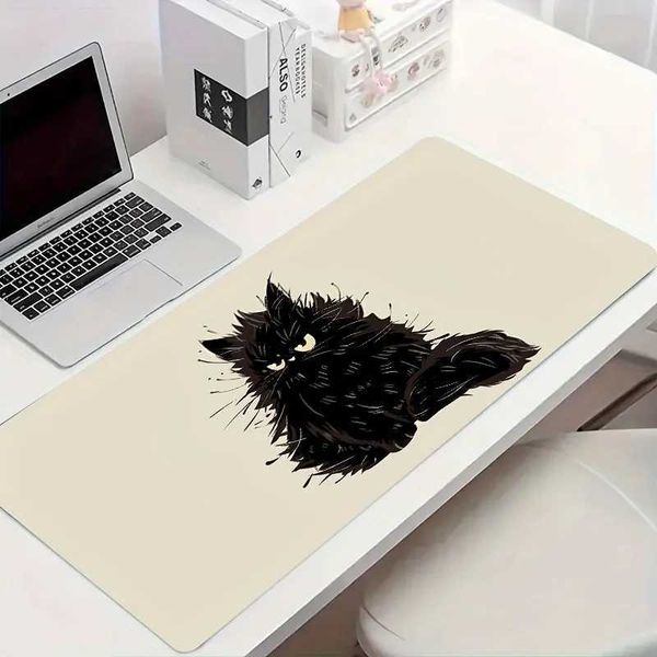 Extra-Large Black Cat Gaming Mouse Pad - Non-Slip Waterproof Desk Mat with Reinforced ed Edges for Gamers and Off UseT250121