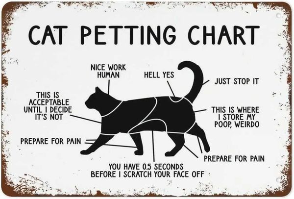 Retro Metal Tin Sign Vintage Signs Petting Chart Cat Print Funny Cat Print Cat Wall Art Vintage Wall Decor Funny Z250118
