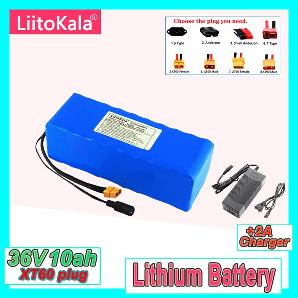 LiitoKala 36V electric bike battery pack 42V 10AH 18650 batteries for motorcycle Scooter with XT60 plug and 42V2A charger