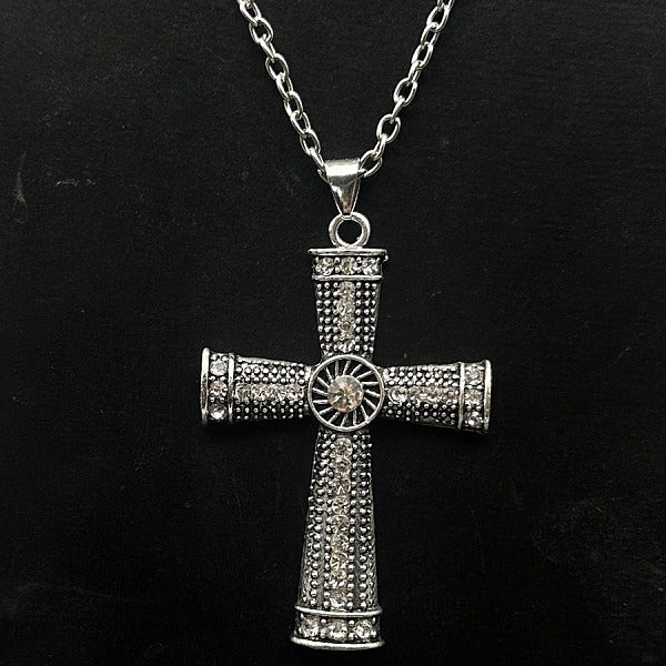 Collares colgantes de cruz con rhinestone de aleación de platino