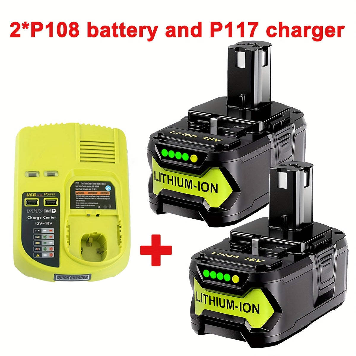 TEMU Replacement Combo Kit Featuring 2 5.0ah 18v Batteries And A Charger For Ryobi 18v Cordless Power Tools, Compatible With Models , , P104, P105,