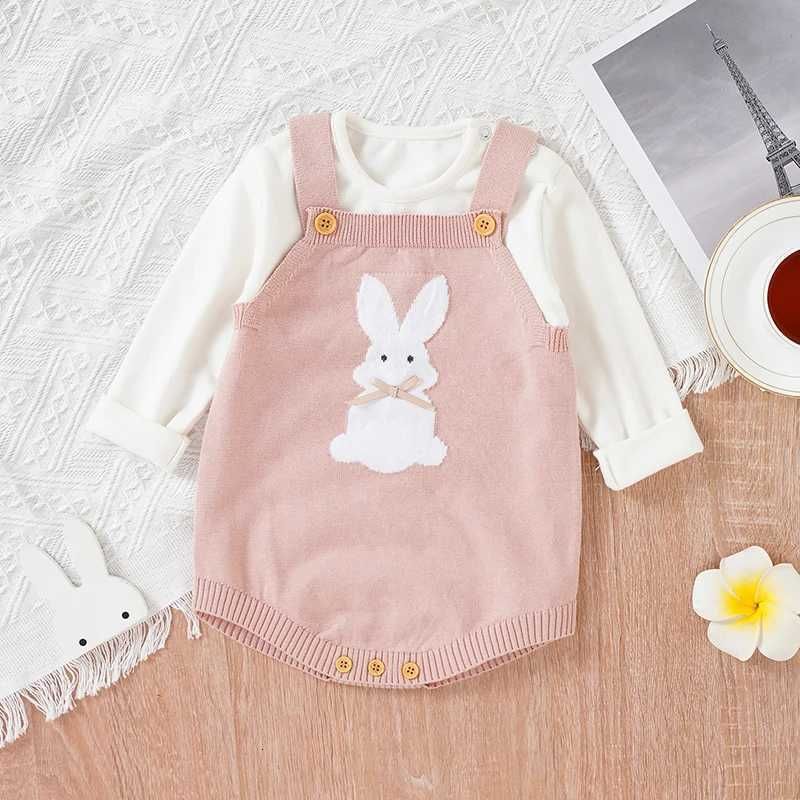 w487 Baby Bodysuits Clothes Spring Autumn Rabbit Knitted Newborn Boys Girls Easter Onesie Clothes 018m Cotton Knitted Infant Outfits