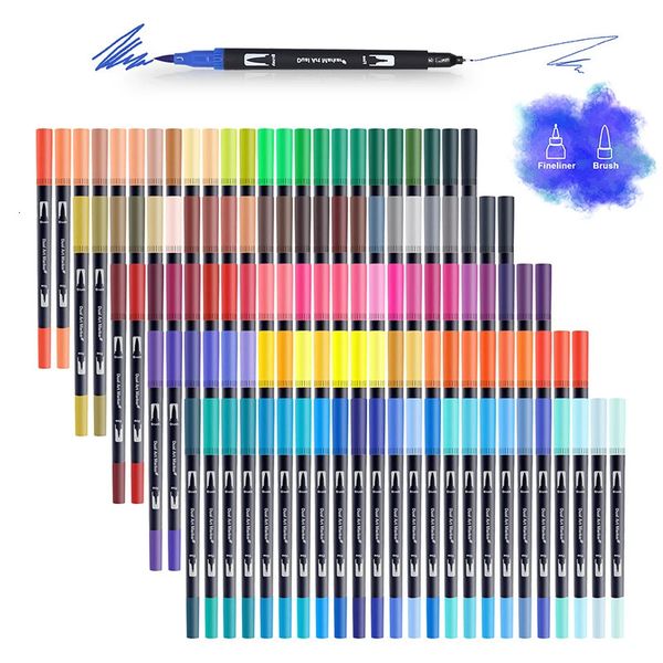Watercolor Art Markers Brush Pen Dual Tip Fineliner Drawing for Calligraphy Painting 12-48-60-72-100-132 Colors Set Art Supplies 240318