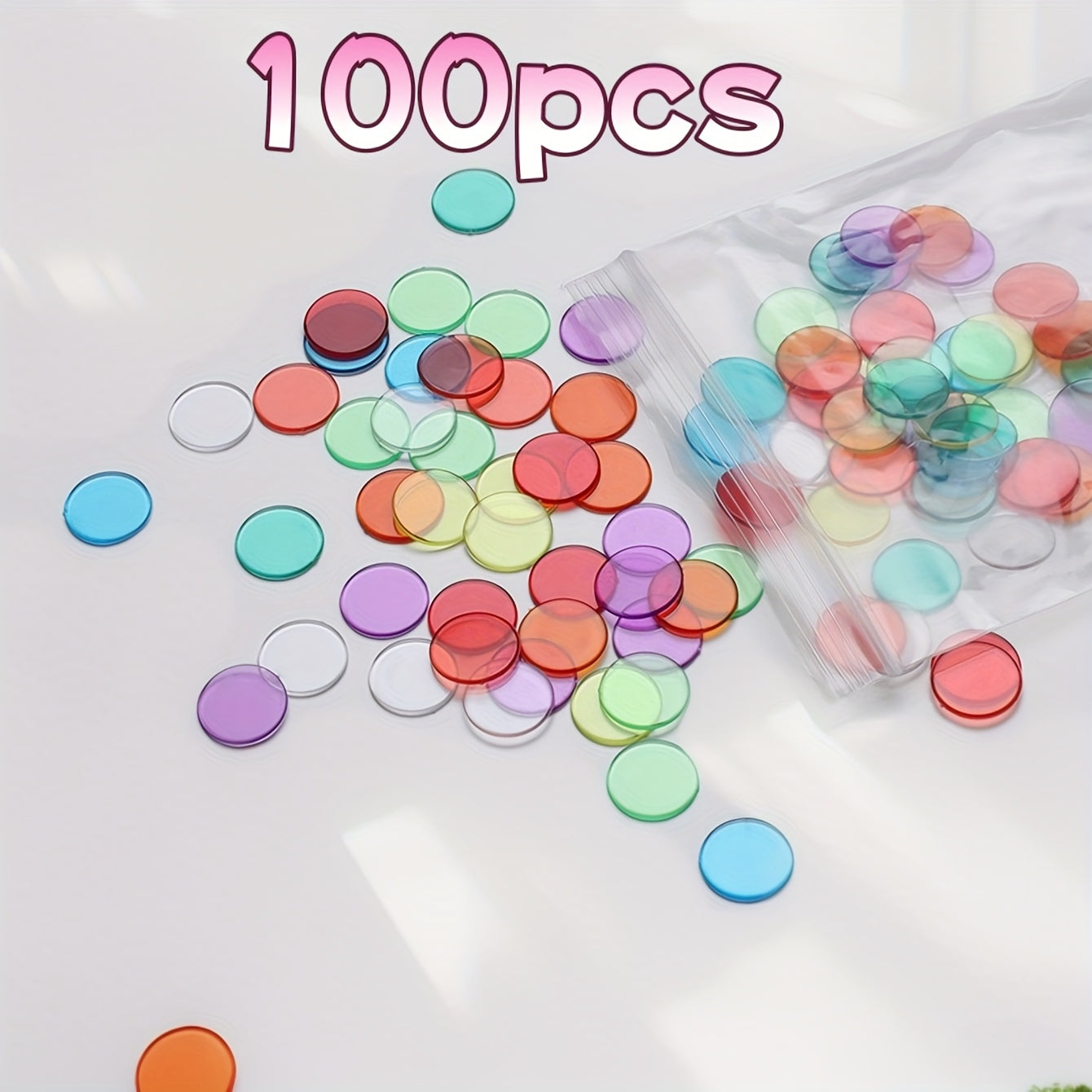 TEMU 100 15mm Bingo Markers, Bingo Game Tokens, 8 Colors: Orange, Yellow, Blue, Green, Red, Purple, Pink, Rose (each 3-4 Inch Diameter) Pvc Game,