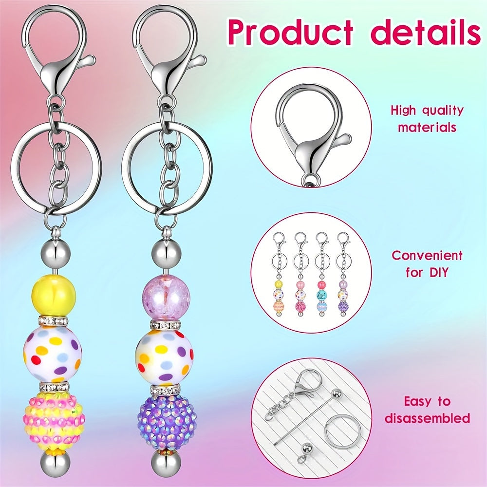 TEMU A Set Of 20 Bead Rods + 20 Key Rings + 20 Bags + 20 Cards, Diy Handmade Bead Keychain, Cute Pendant Decoration Set