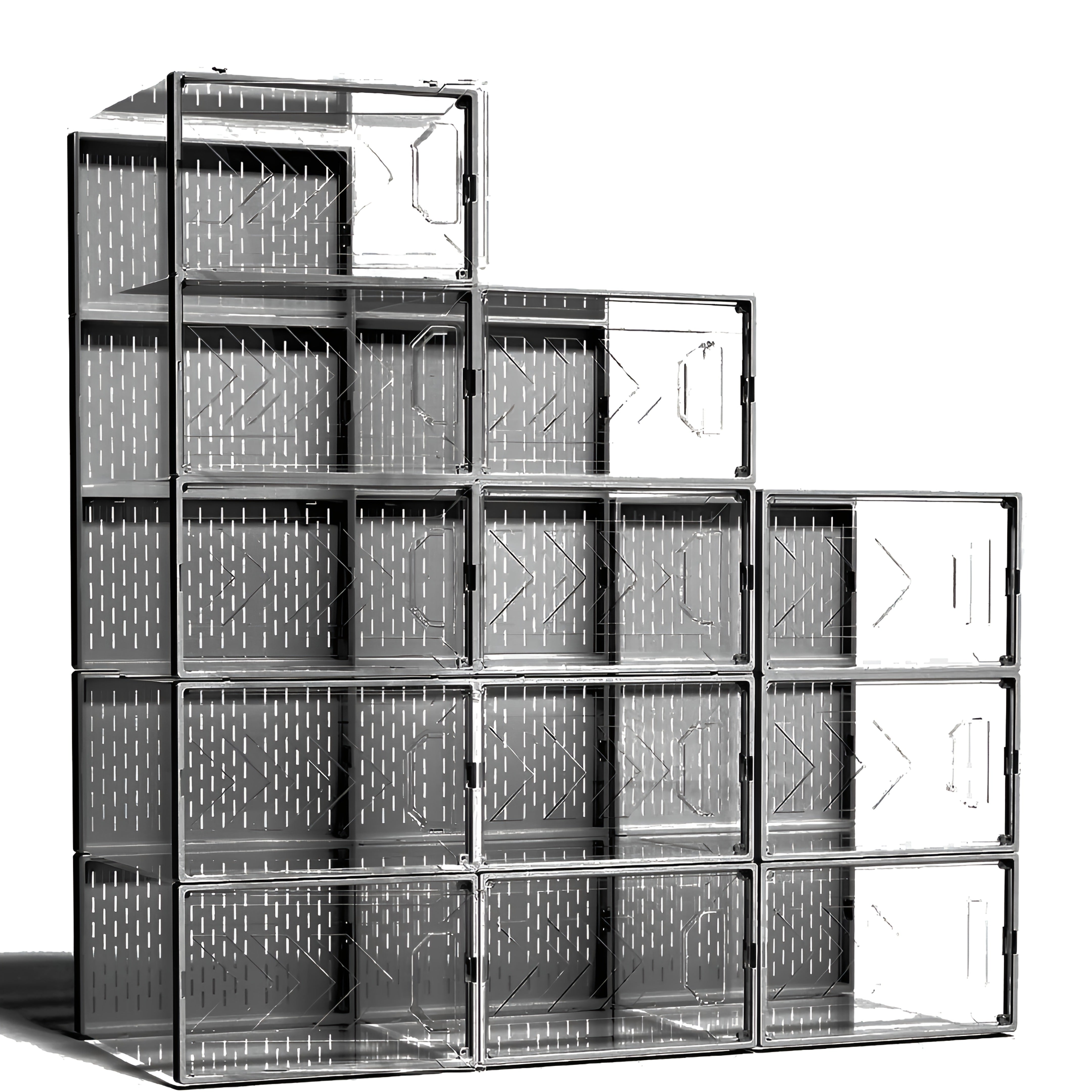 TEMU 12pcs Clear Plastic Stackable Storage Boxes - Space-saving Shoe Organizer For Closet, Sneaker Container & Toy Holder, High Quality & Foldable