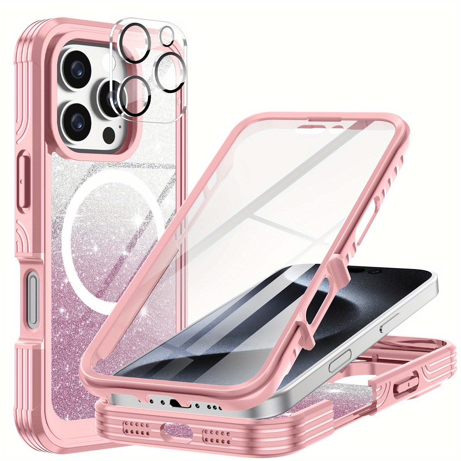 TEMU Suitable For Iphone 16 Pro Max Case-16 Pro-16 Plus-16 Phone Case, With Built-in 9h Tempered Glass Screen Protector And Camera Lens Protector,