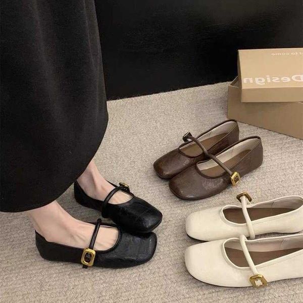 Black French Square Toe Flat Shop Shoes Womens 2024 Novo verão Mary Jane Shoes