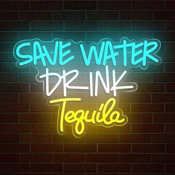 Save Water Drink Tequila LED Neon Logo USB Dimmable Switch Used for Beer Bars Restaurants Caf Clubs Party Wall Decorations Illuminate Logo X