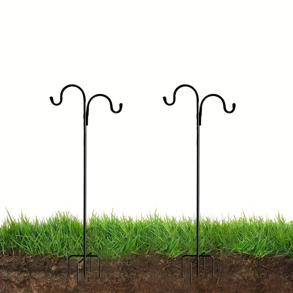 TEMU 2pcs Adjustable Height 63-40 Inch Heavy-duty Rust-resistant Metal Garden Stakes - Traditional Outdoor Hooks For Bird Feeders, Plant Baskets,