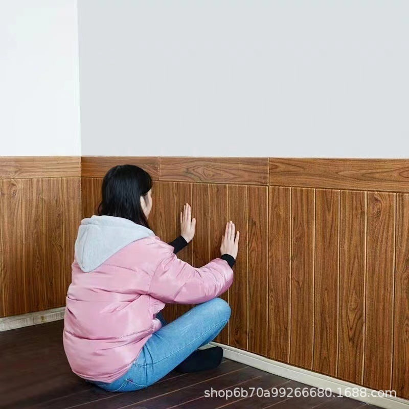 Wood Grain 3D Wall Sticker Self-adhesive Wallpaper Decoration Bedroom Living Room TV Background Waterproof Anti-collision Dado