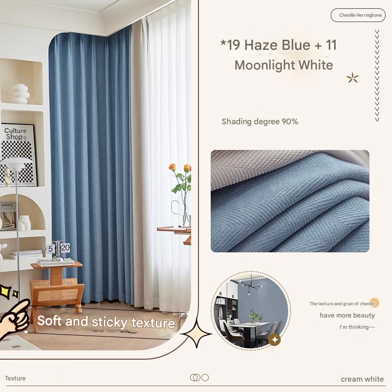 YL-36525 new chenille herringbone curtain high temperature setting modern simple finished living room bedroom blackout curtain