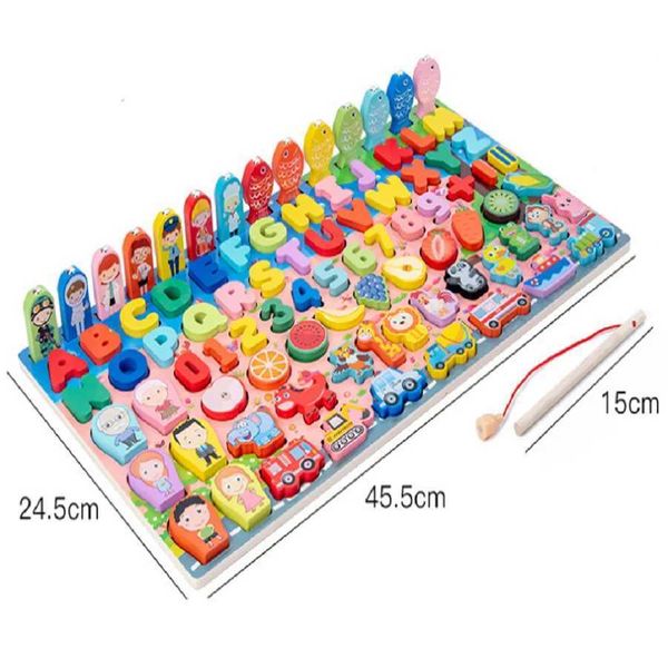 Wooden Montessori Puzzle Number Letter Traffic Fishing Building Block Logarithmic Busy Board Preschool Educational Children Toys C250211
