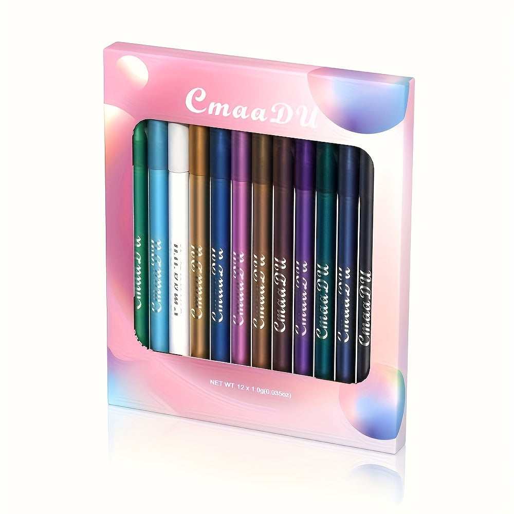 TEMU 12-color Waterproof Metallic Eyeliner Pencil Set, Long Lasting, Smudge Proof Eye Pencils With Vibrant Colors Forchristmas Winter Makeup, For