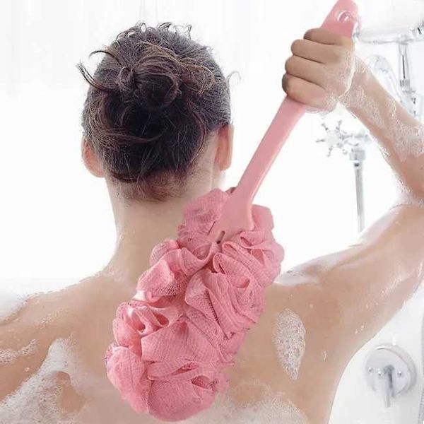 Bath Tools Accessories Long Handle Soft Mesh Bath Brush Shower Body Scrubber Sponge Balls Brush Body Cleaning Exfoliating Scrubbers Bathroom