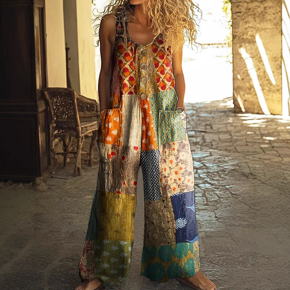 (573) 3D Digital Printing Women&#039;s Vest with Pockets Fashion Floral Jumpsuit