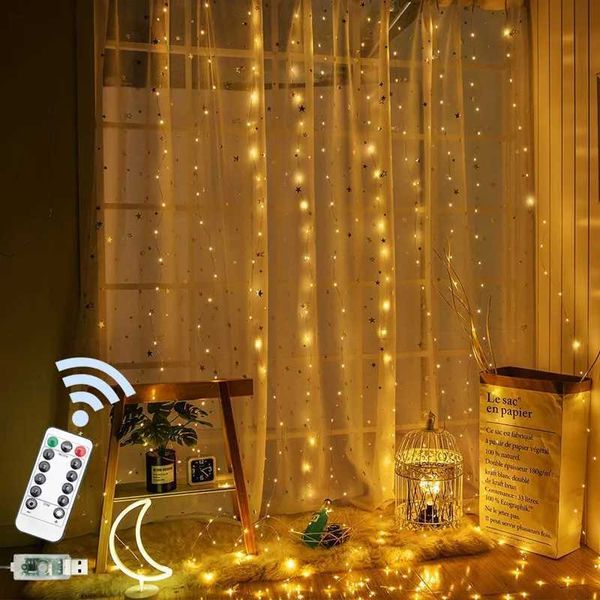 LED Curtain Light 3x1-3x2-3x3 M Fairy Garland on the Window USB Light String Christmas Wedding Party Festoon Home Decoration Y240927