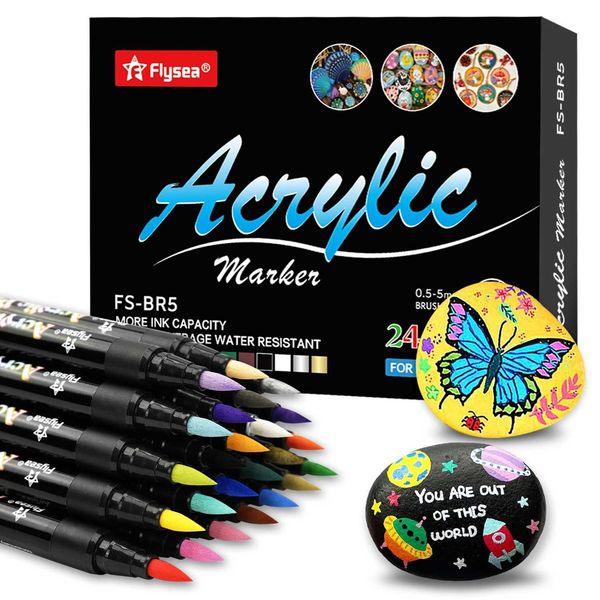 Watercolor Brush Pens 12-24-36 Colors Brush Tip Acrylic Paint Pens Paint Markers for Lettering and Creative Painting Rocks Mugs Ceramic Glas