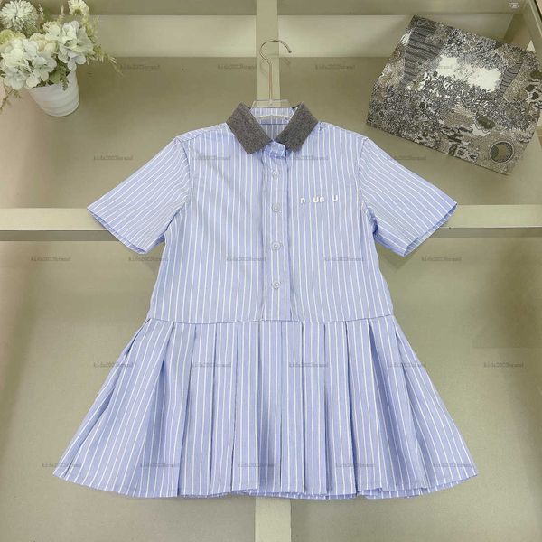 New lapel girls skirt summer Vertical print POLO shirt design Princess dress kids designer clothes Short sleeve baby partydress