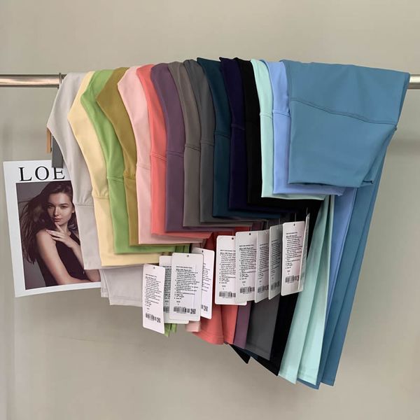 LU Women Yoga Pants No T-Line Gym Wear Leggings Soft Breathable High Waist Hip Lift Elastic Nine points Fitness Sports Pants Professional hi