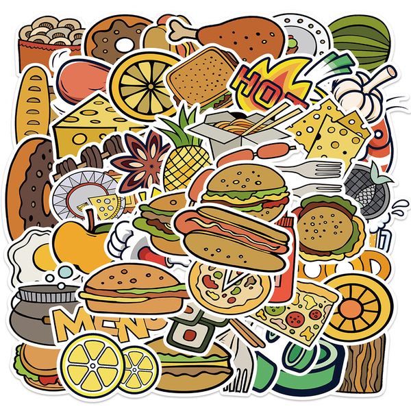 50PCS Cute Cartoon Foods Hamburg stickers Graffiti Stickers Vintage Decals DIY Suitecase Scrapbook Laptop Motorcycle Toys Joke Sticker