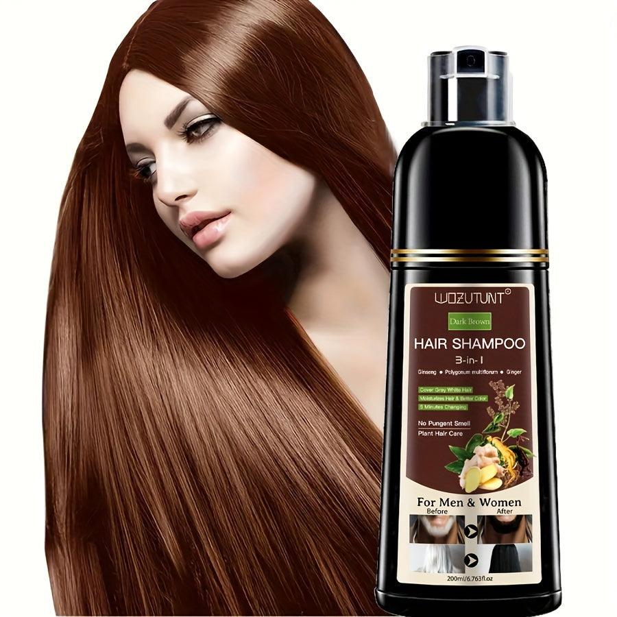TEMU 3-in-1 Hair & Beard Color Shampoo - Black & Dark Brown, Plant Squalane With Ginseng, Polygonum Multiflorum & Ginger Extracts, All Hair Types,