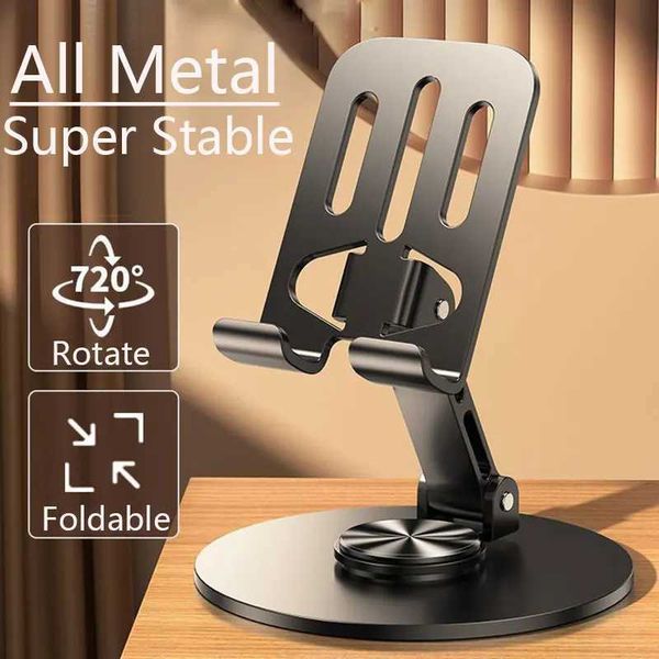 Cell Phone Mounts Holders All Metal Aluminum 360 Rotation Mobile Phone Holder Universal Bracket Folding Double Shaft Design Stable Anti Fall