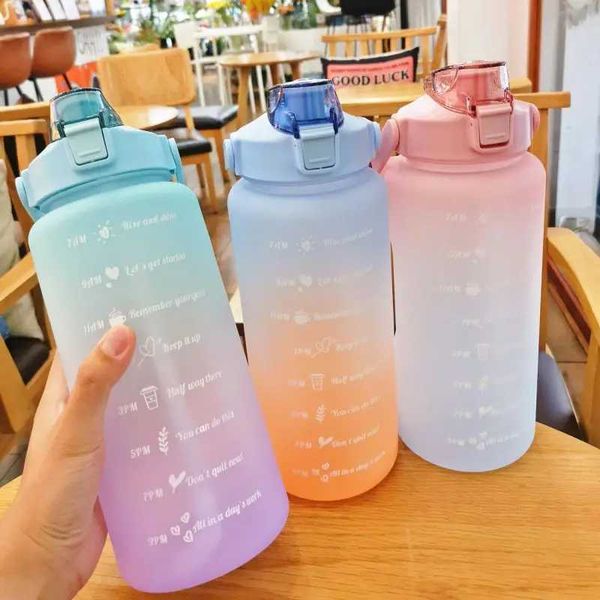 2L Water Bottle With Straw Time Marker Plastic Water Cup Large Capacity Frosted Outdoor Sports Bottles botella de agua 2 litrosXJ241026
