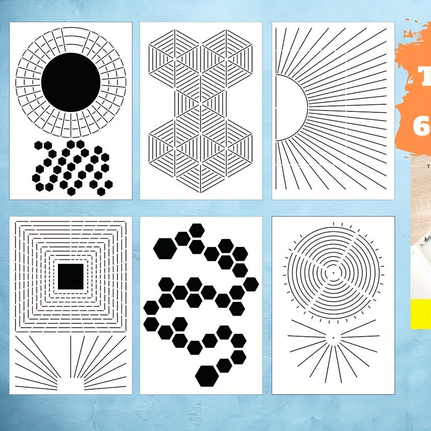 TEMU 6pcs A5 Reusable Mylar Plastic Washable Full Page Habit Journal Stencils Set For Diary Notebook Plans Accessories Drawing Quickly Layouts