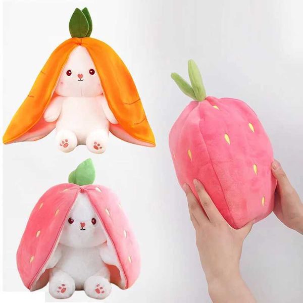 25cm Cute Strberry Carrot Rabbit Plush Toy Filling Creative Fruit Conversion Baby Cute Rabbit Doll Childrens Birthday Gift W250107