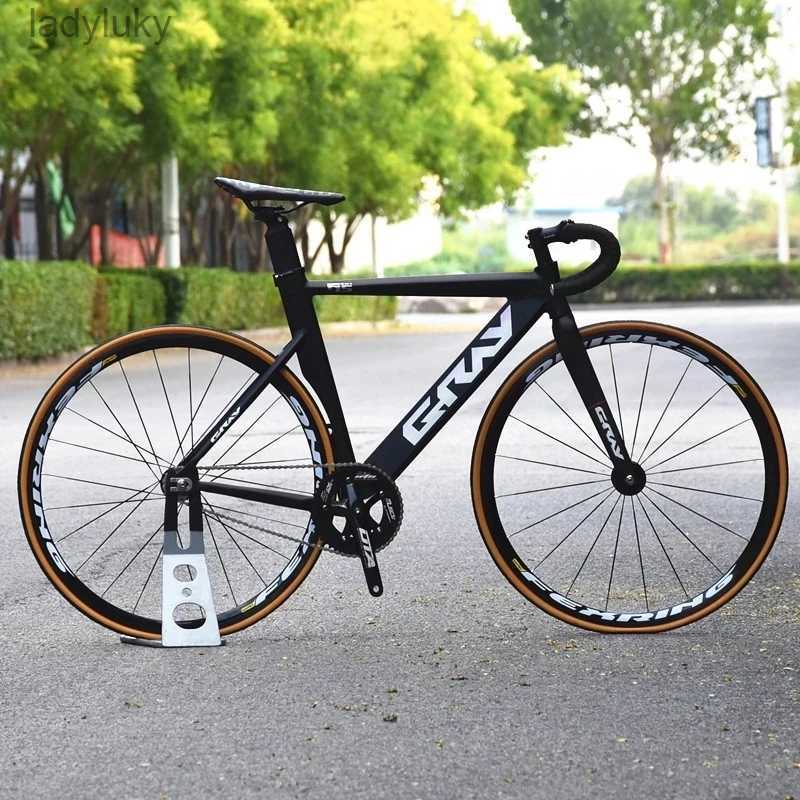 Bikes Grey Track Bike Fixie Bicycle Frame en alliage en aluminium 48T CRANKSET CARBON FOURK 700C SEXPLE SPEET SIGE DRAGE RACUNE FLACE SPOKESL240105
