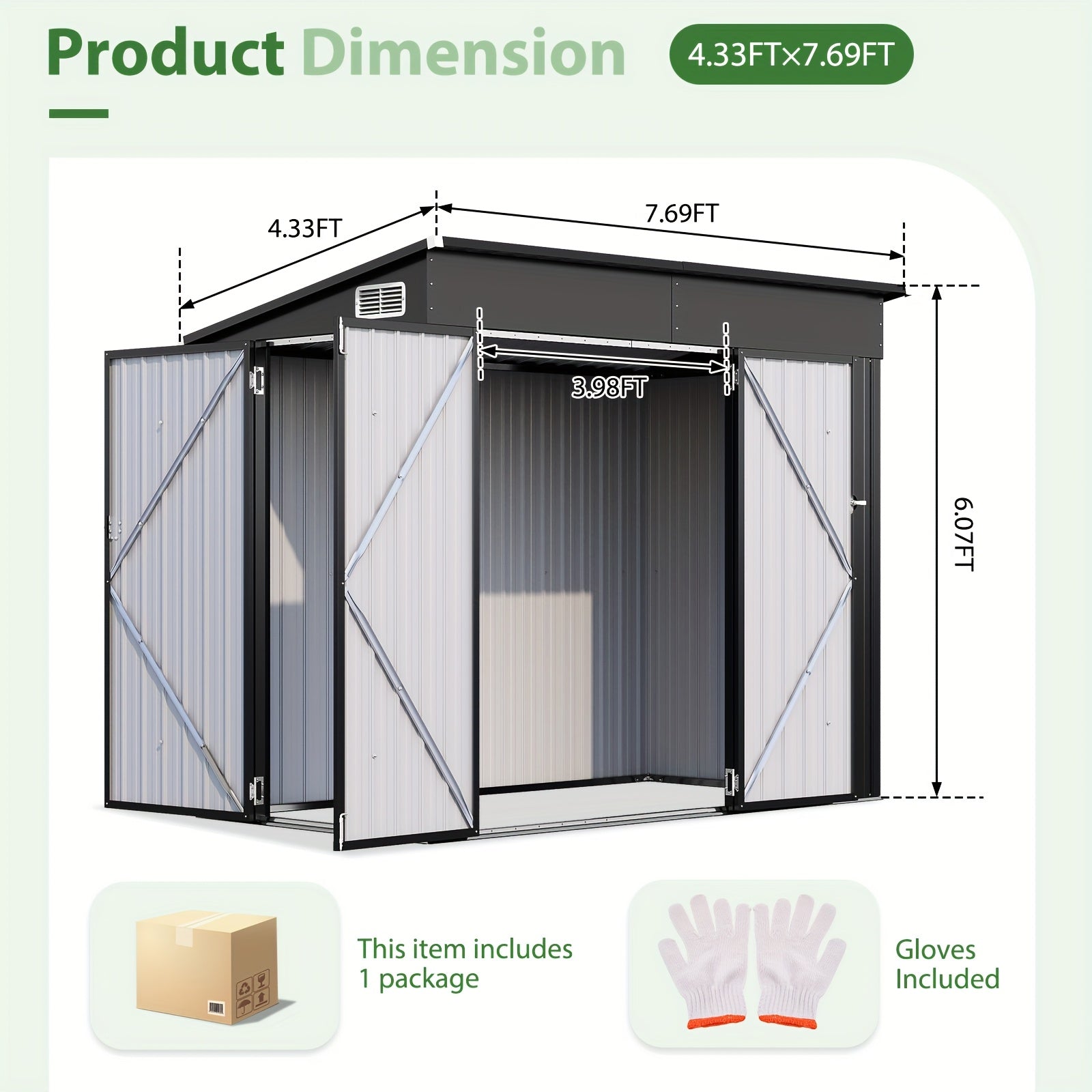 TEMU Heavy-duty 4x8 Outdoor Storage Shed With Lockable Triple Doors - Secure Metal Garden Shed, Sloped Roof, Easy Assembly, For Tools, Bikes, Lawn