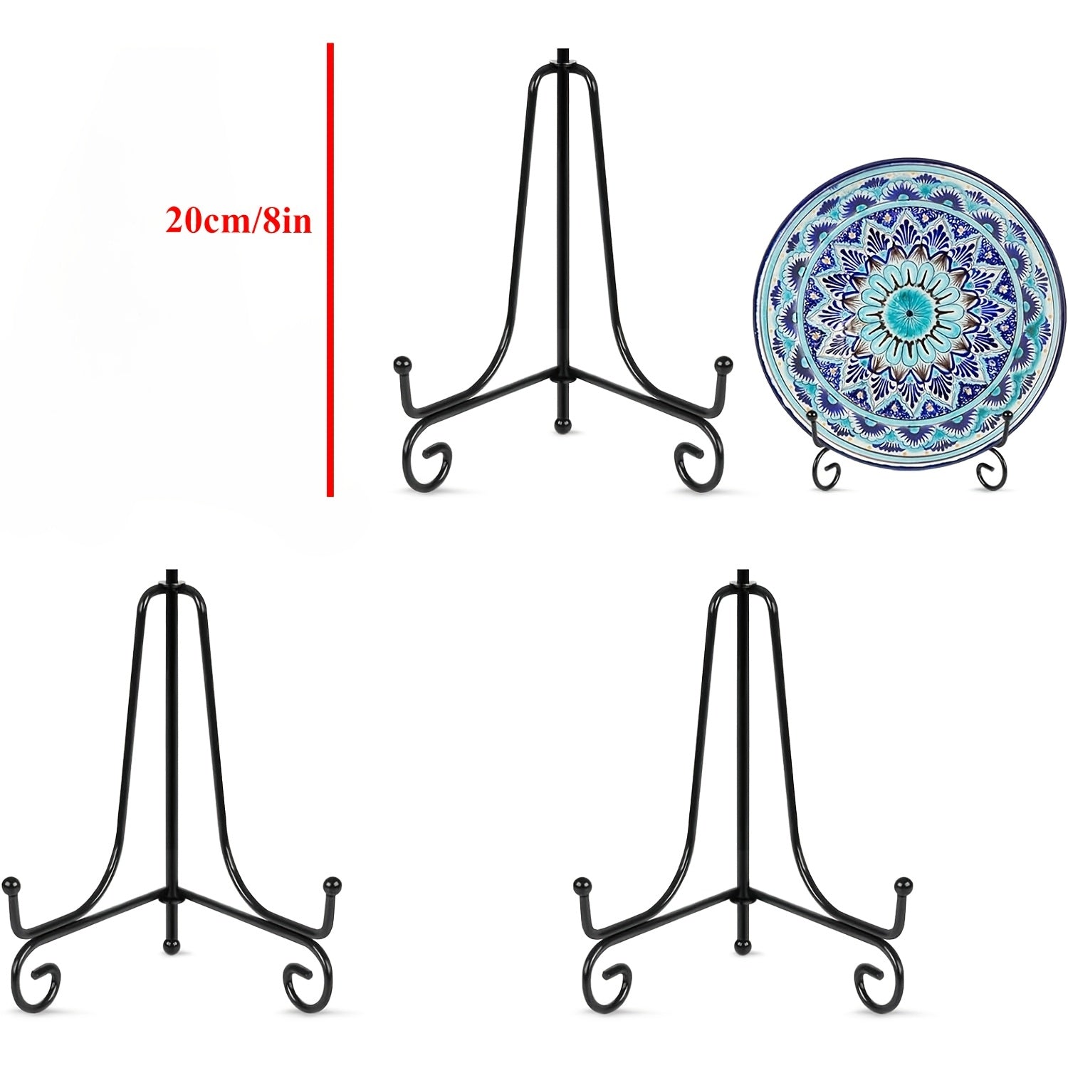 TEMU 3pcs Black Iron Easel Stand Set - Vintage Style Display Holders For Picture Frames, Decorative Plates, Tablets & Art, Durable Metal Construction