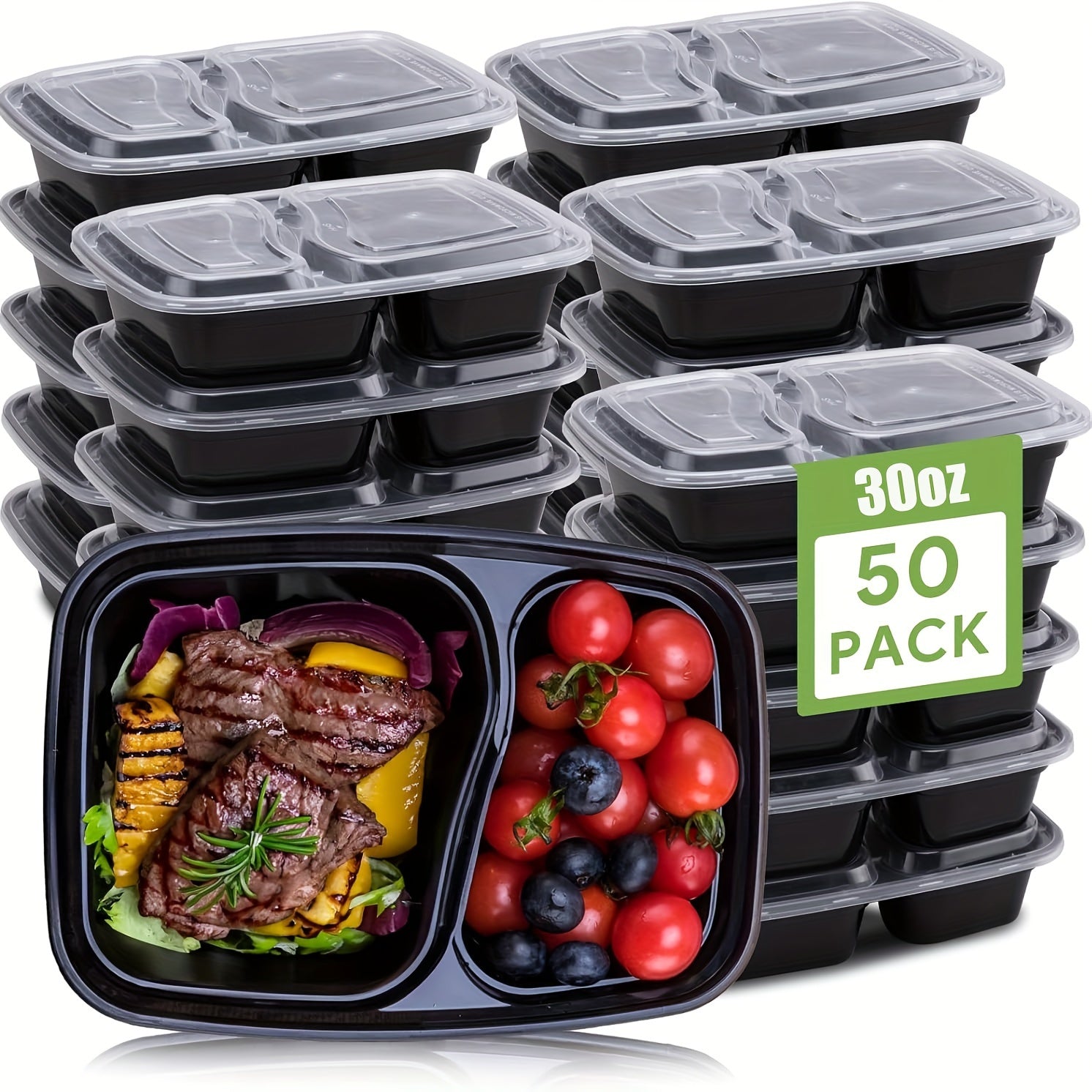 TEMU Christmas 50sets 30oz Meal Prep Containers Reusable 2 Compartment Food Storage Containers With Plastic Stackable To Microwave, Freezer,
