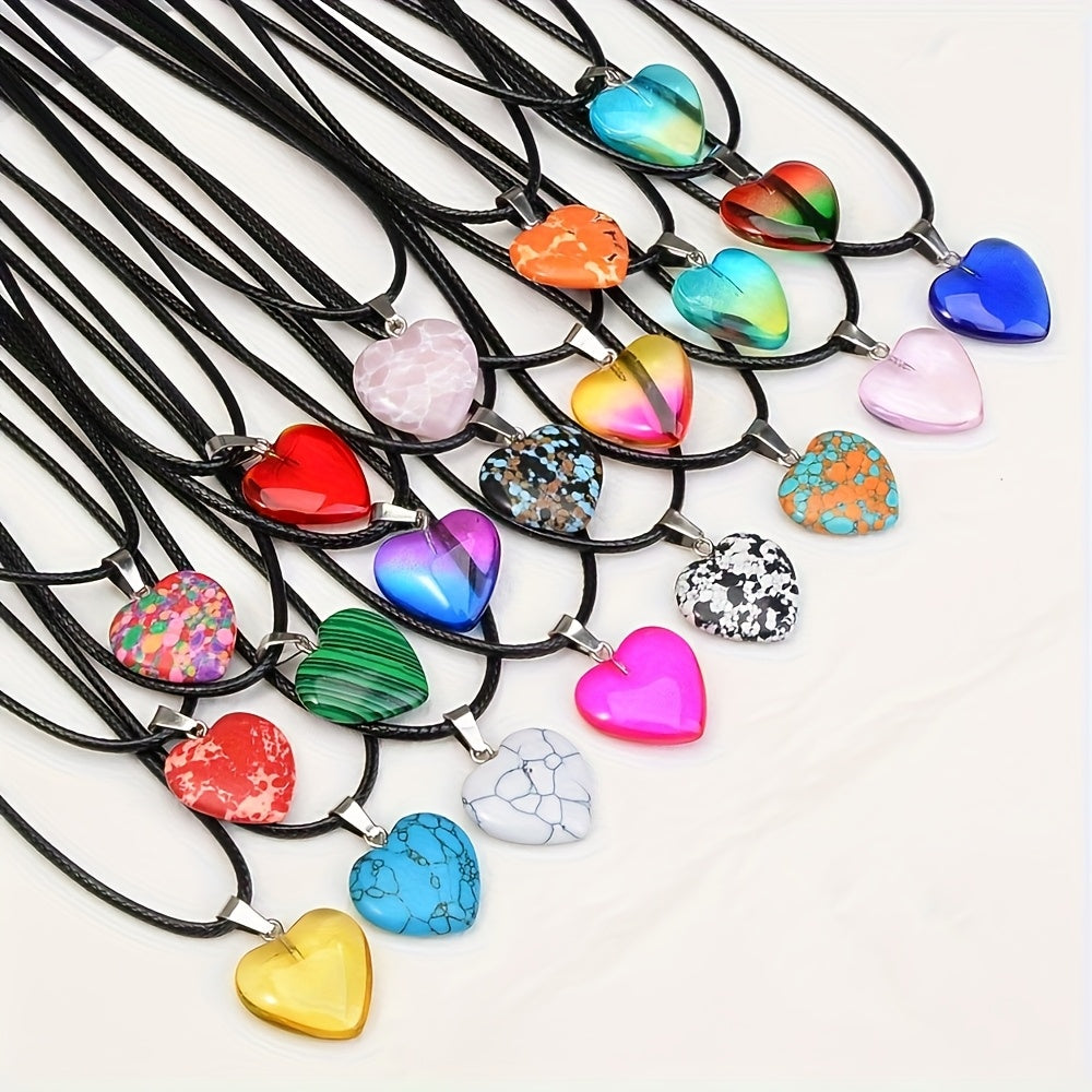 TEMU 10 Assorted Multicolored Natural -shaped Pendants, Leather Necklace Chains, With Black Cord, For Handmade Jewelry Gifts Valentine's Day