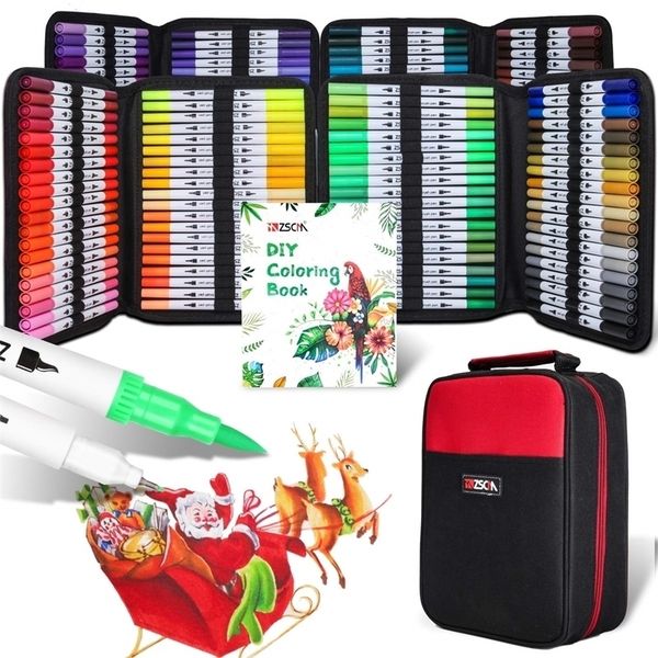 Markers ZSCM12-24-60-160 double brush art marker pen writing calligraphy fine nib back to school office supplies 220929