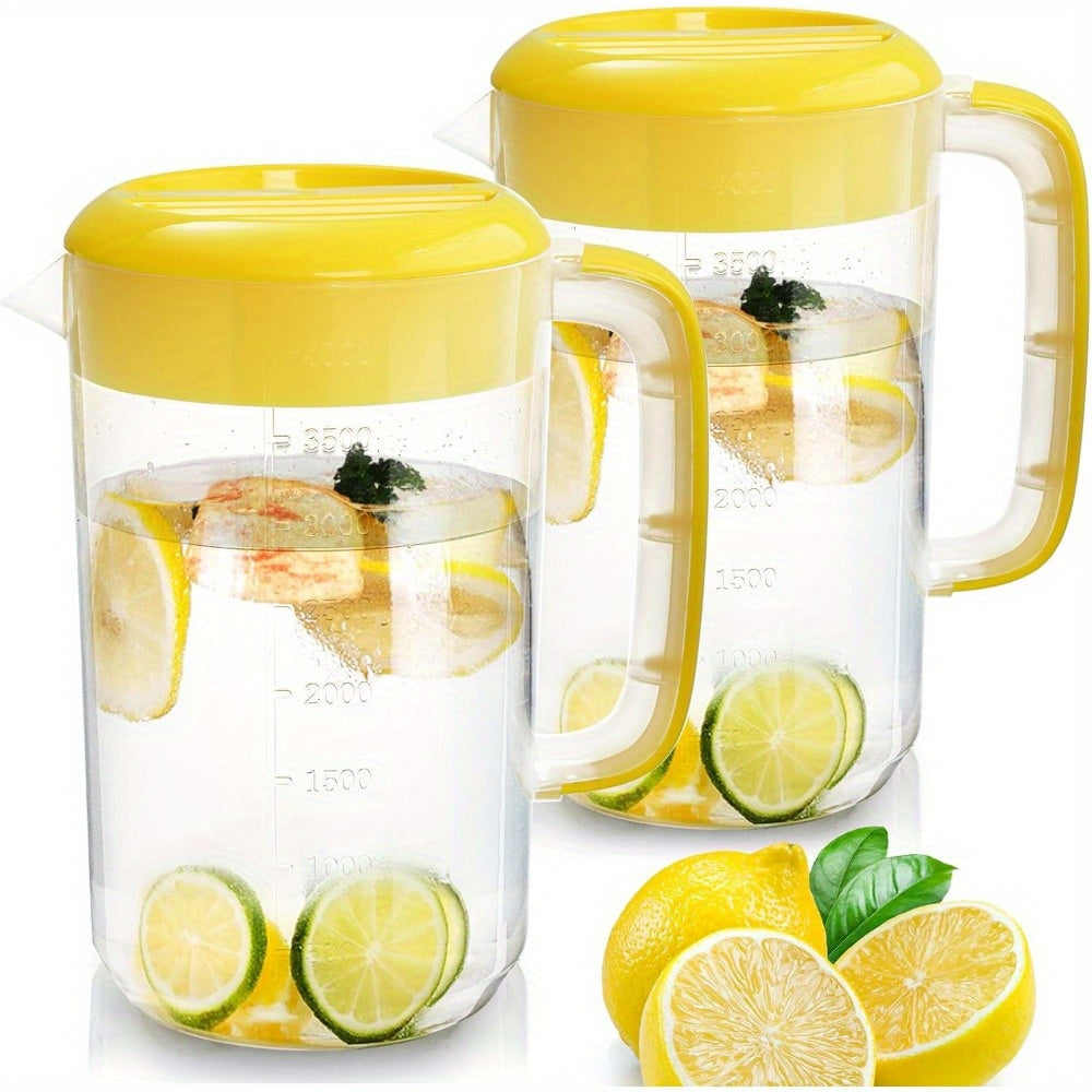 TEMU 2 Pack 1 Gallon Plastic Water Pitcher With Lid, Large Gallon Water Jug, Juice And Iced Tea Beverage Carafe With Filter Lid, Handle, Scale For
