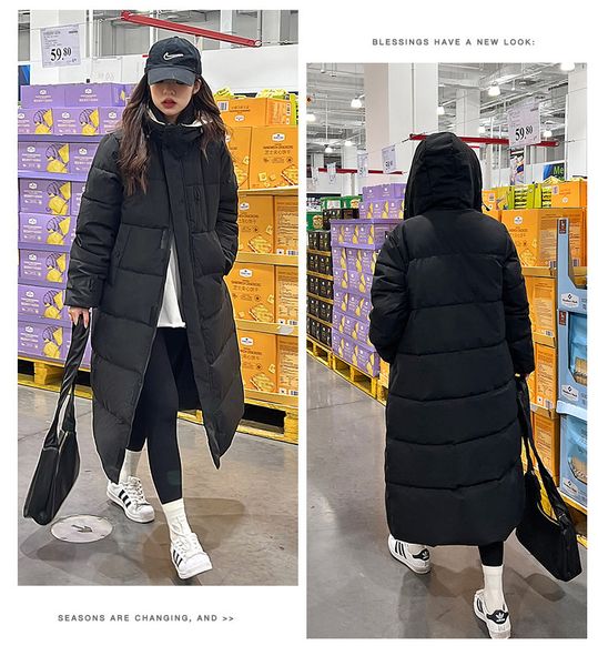 Women Parka Coat Autumn Winter Zip up Jackets Long Style Hooded Vestidos Thick Solid Woman Slim Fit Long Coats Outerwear Costume