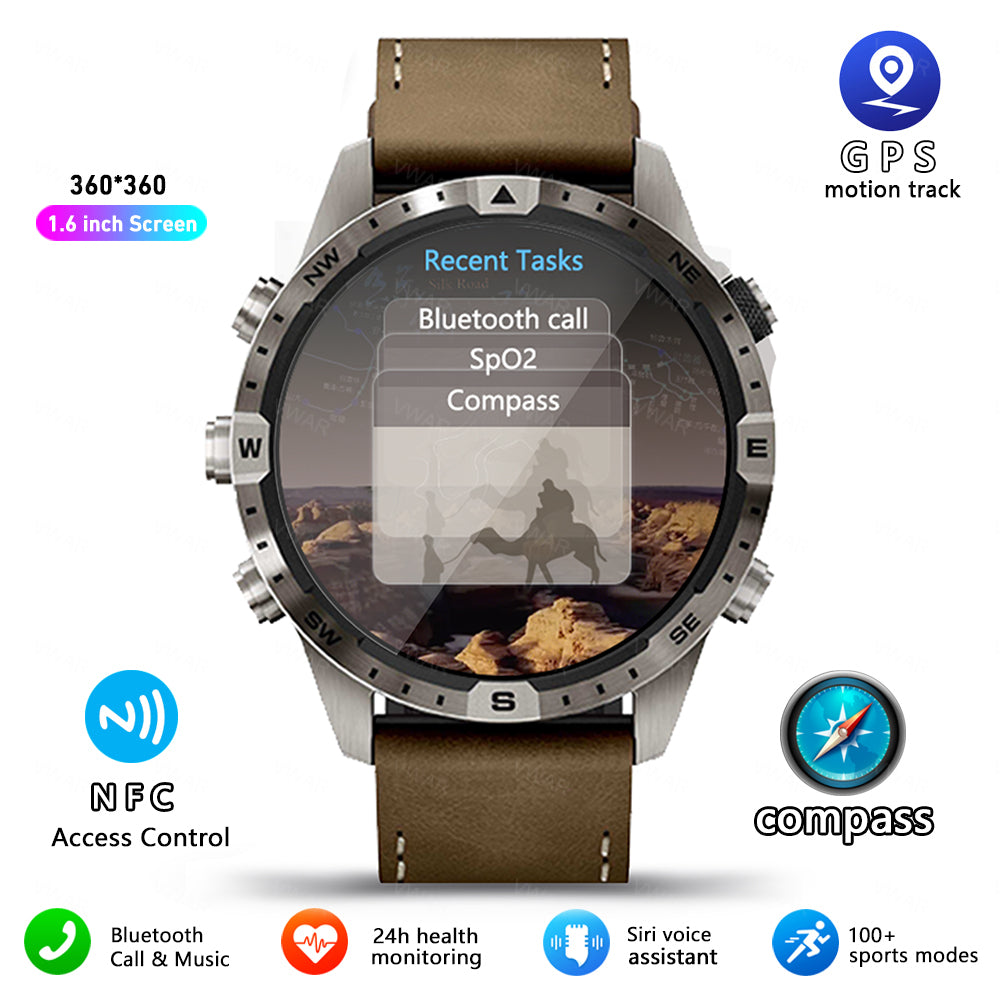 MARQ Sport Smart Watch Compass 1.6&quot; Screen 5 Buttons Men Smartwatch NFC Bluetooth Call 100+ Sports Modes Rugged Fitness Watches