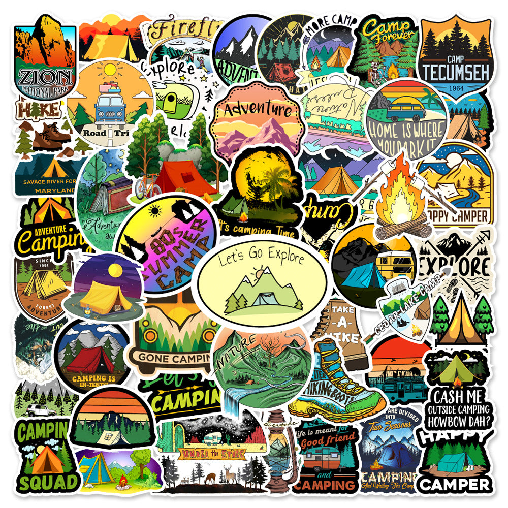 Outdoor Camping Graffiti Stickers Adventure Hiking Decales Let&#039;s Go Explore Travel Waterproof Sticker for Car Suitcase Laptop Bicycle Helmet Wa