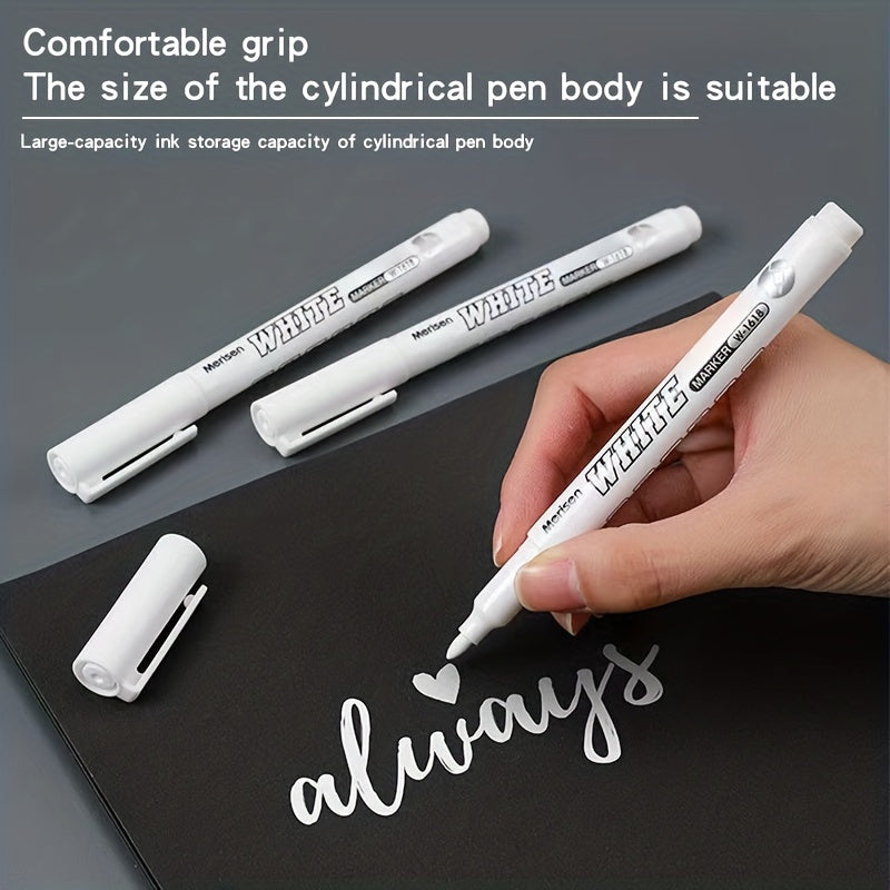 TEMU 12pcs White Marker- Waterproof, Quick-drying Fine Tip For Doodling, Glass Art And Greeting Card Highlighting- Valentine's Day Special!,