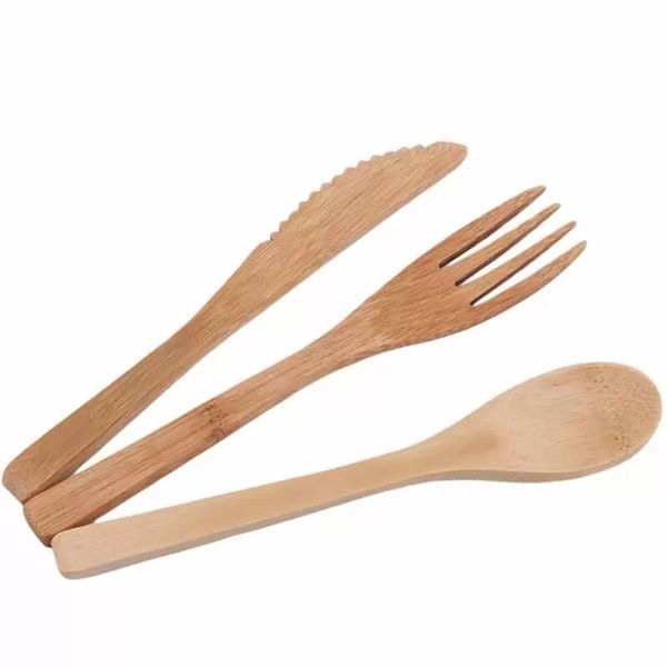 3 Pcs-Set Reusable Bamboo Flatware Portable Cutlery Set Knives Fork Spoon Travel Camp Dinnerware Set Cooking Kitchen Tools