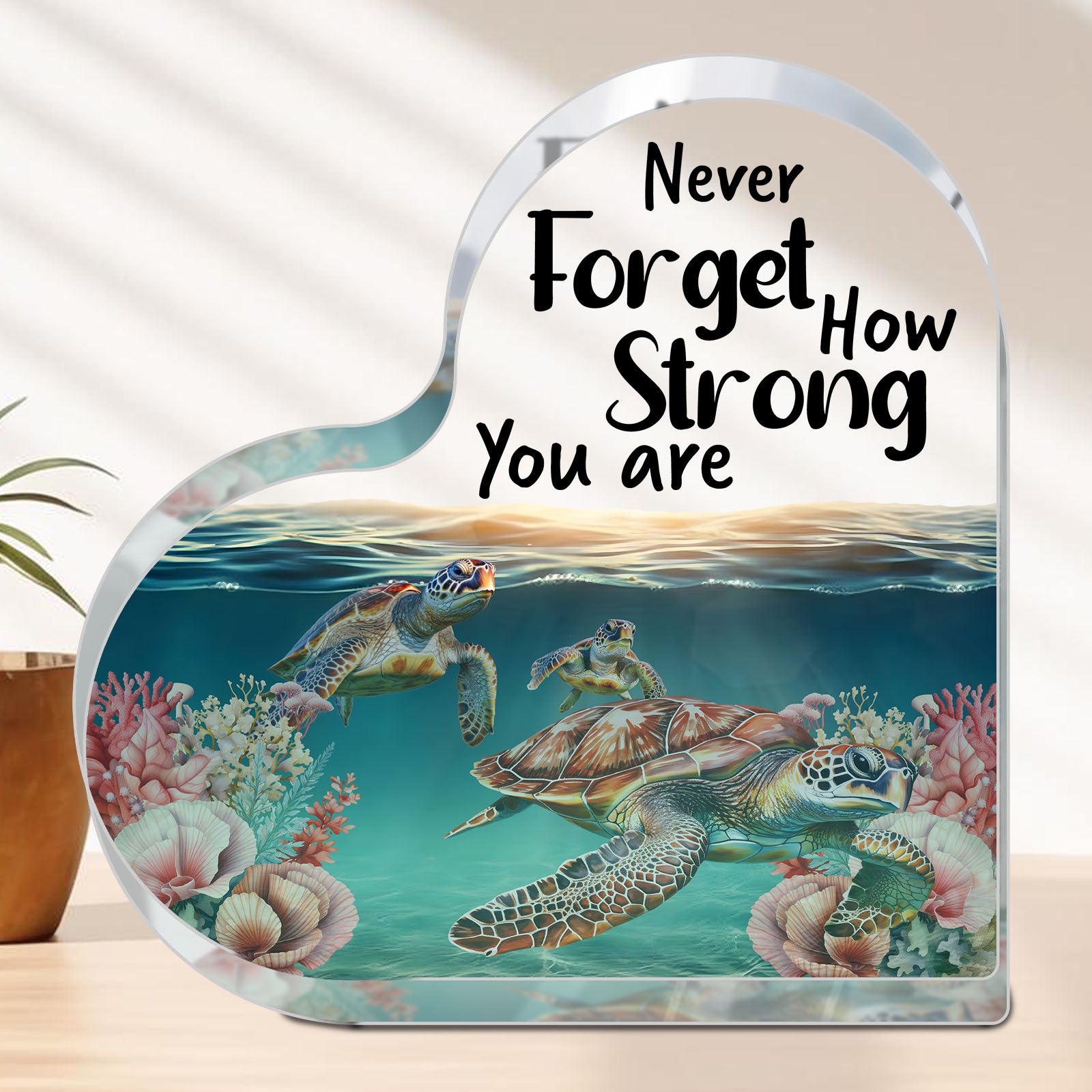 TEMU 1pc Acrylic Sea Turtle Heart-shaped Decor, Inspirational Quote Desktop Ornament, Room Decor For , Ideal For Christmas, Halloween, Easter,