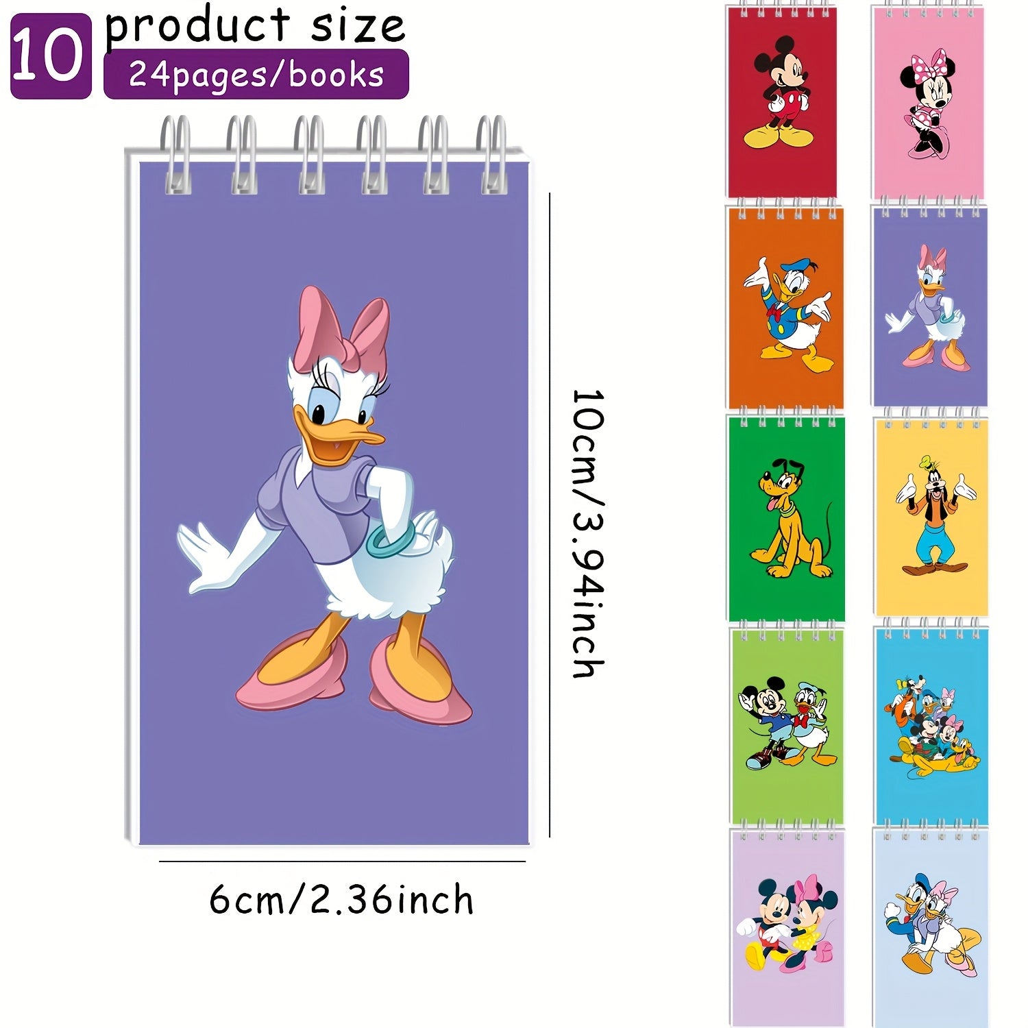 TEMU 10pcs , , Donald Duck, Daisy, Goofy Mini Spiral Notebooks - Cute Design, Perfect Back-to-school Gift For Adults, Notebooks And Journals