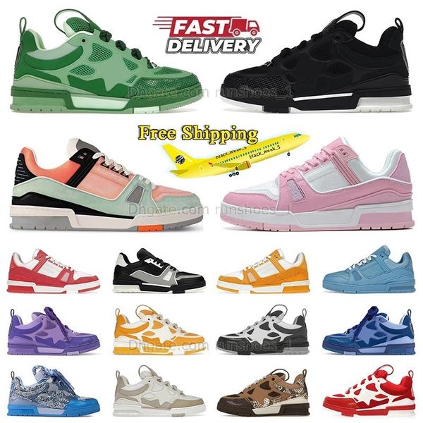 Free Shipping Skate Sneakers Casual Shoes Designer Mens Womens Skateboard Yellow Black Runners Dermis Beige Luxury Calfskin Overlays Plate-f