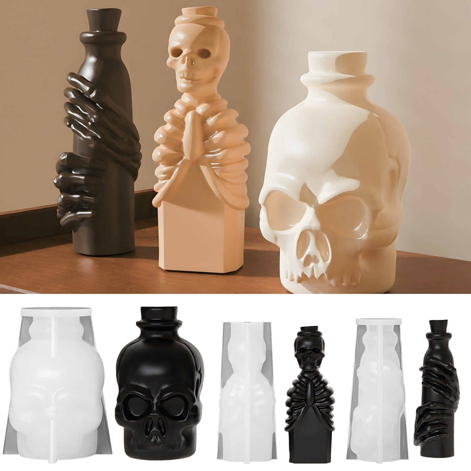 Bone Hand-wrapped Vase Silicone Mold Head Bottle Cement Gypsum Resin Casting Mold, Halloween Home Decoration Ornament