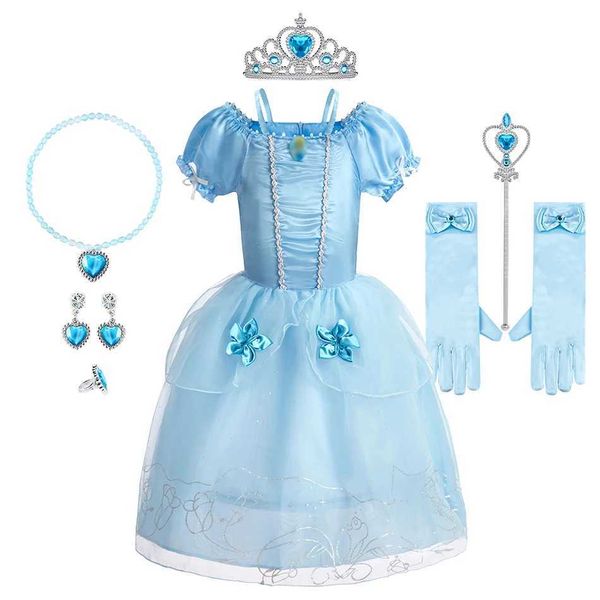 Little Girls Princess Vestidos Kids Summer Performance Blue Cosplay Dresses Children Cinderella Appliques Bubble Sleeve ClothingXJ250117